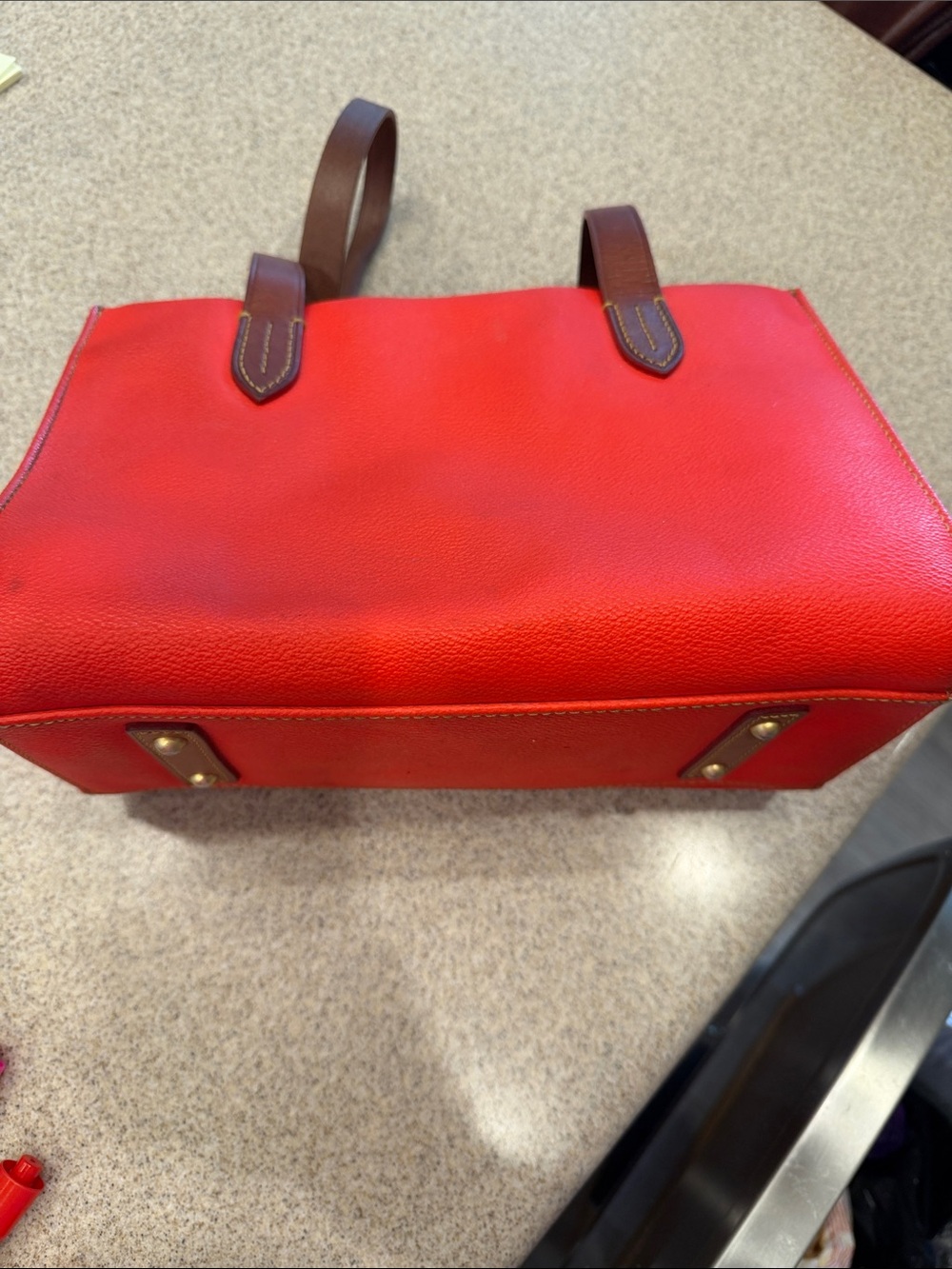 Dooney & Bourke Red Canvas Satchel with Brown Leather Trim - Picture 10 of 14